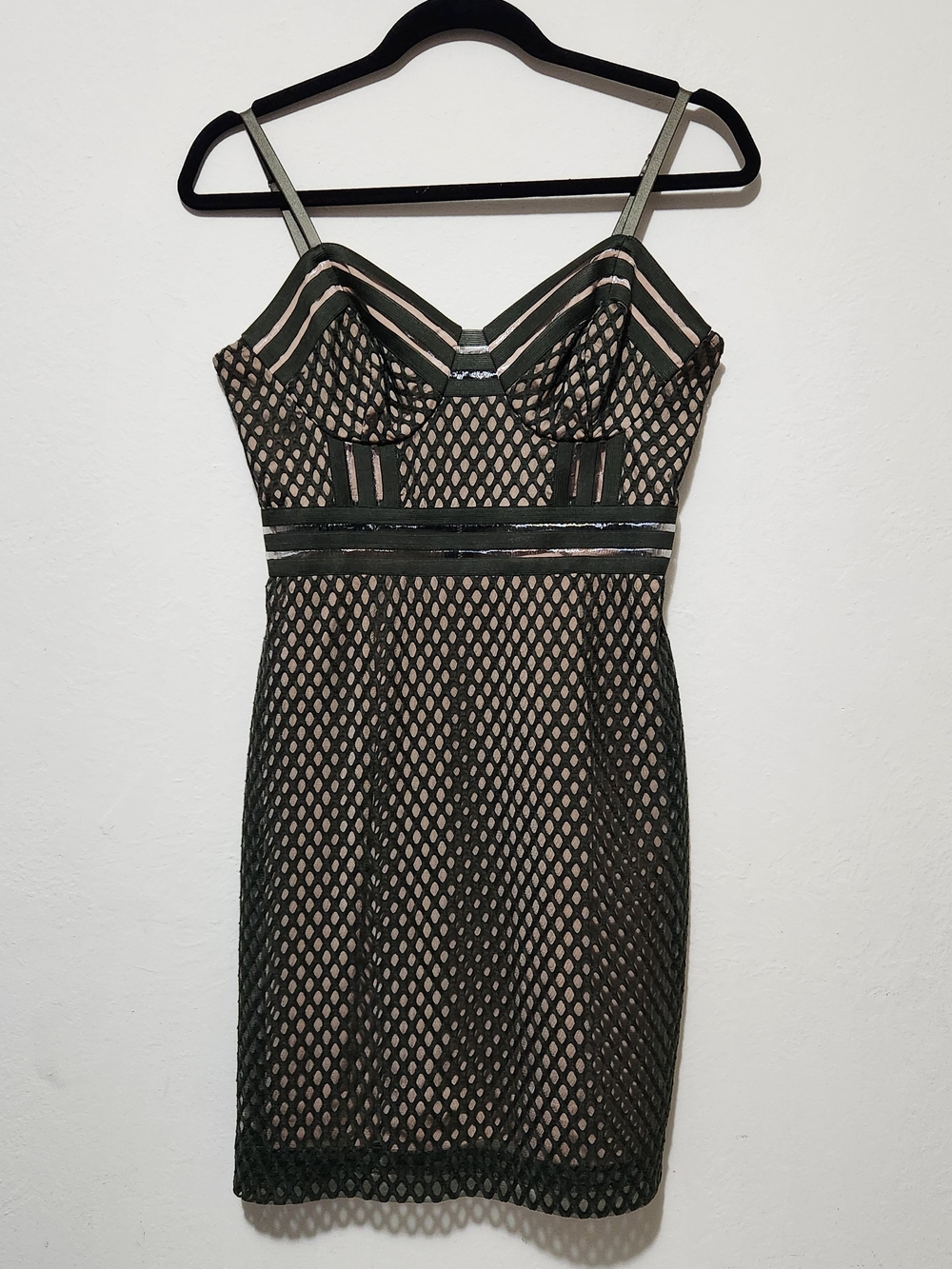 Guess Gothic Glam Indie Sleaze Military Chic Bodycon Sheer But Lined GNO Dress